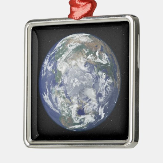 Volledig verlichte aarde gecentreerd op de Noordpo Metalen Ornament (Links)