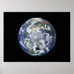 Volledig verlichte aarde gecentreerd op de Noordpo Poster