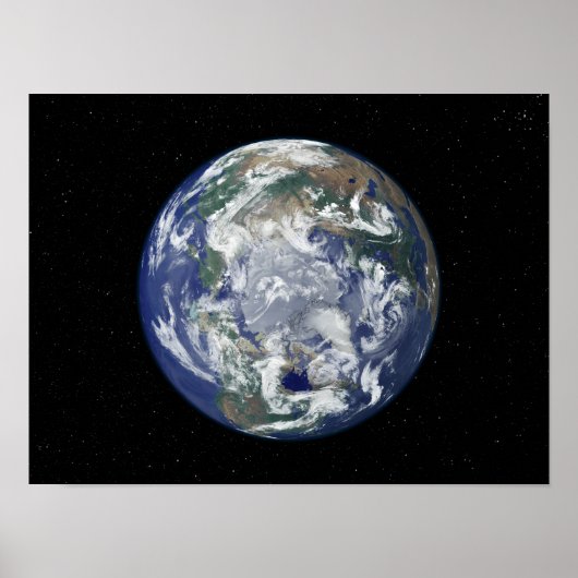 Volledig verlichte aarde gecentreerd op de Noordpo Poster (Voorkant)