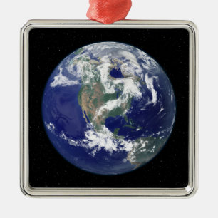 Volledig verlichte aarde in het centrum van Noord- Metalen Ornament