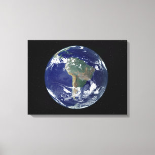 Volledig verlichte aarde in Zuid-Amerika Canvas Afdruk