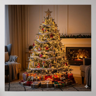 Volledig versierde kerstboom poster