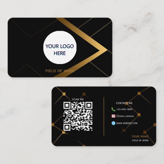 Volledig zwart en goud visitekaartje (Voorkant / Achterkant)