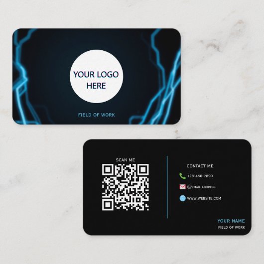 Volledig  zwarte en blauwe bliksem visitekaartje (Voorkant / Achterkant)