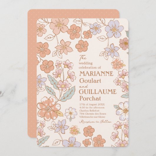 Volledige aangepaste kleur Boho Floral Bruiloft Kaart (Voorkant / Achterkant)