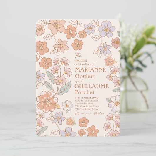 Volledige aangepaste kleur Boho Floral Bruiloft Kaart (Staand voorkant)