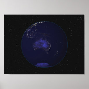 Volledige Aarde bij nacht met stadslichten 2 Poster