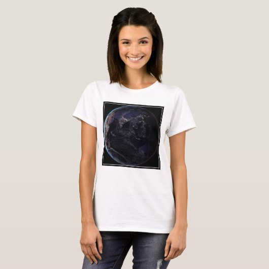 Volledige Aarde die de lichten van de stad van Azi T-shirt (Voorkant volledig)