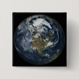 Volledige Aarde die Noord-Amerika tonen 5 Vierkante Button 5,1 Cm