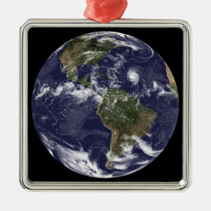 Volledige Aarde met Noord-Amerika 2 Metalen Ornament