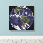 Volledige Aarde met Noord-Amerika Canvas Afdruk (Insitu (Houten vloer))