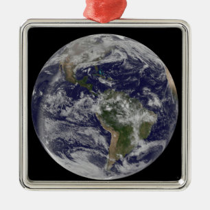 Volledige Aarde met Noord-Amerika en Zuid-Amer 4 Metalen Ornament