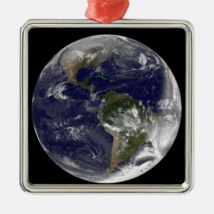 Volledige Aarde met Noord-Amerika en Zuid-Amer 5 Metalen Ornament