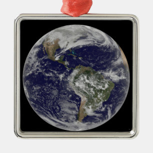 Volledige Aarde met Noord-Amerika en Zuid-Amer 6 Metalen Ornament