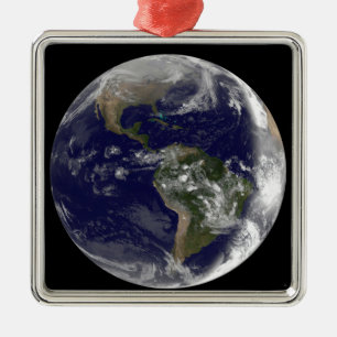 Volledige Aarde met Noord-Amerika en Zuid-Amer 7 Metalen Ornament