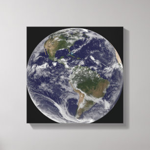 Volledige Aarde met Noord-Amerika en Zuid-Amer Canvas Afdruk