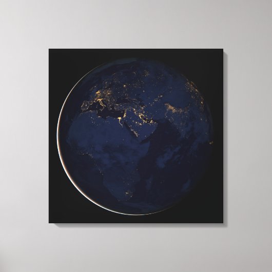 Volledige Aarde met stadslichten Canvas Afdruk (Voorkant)