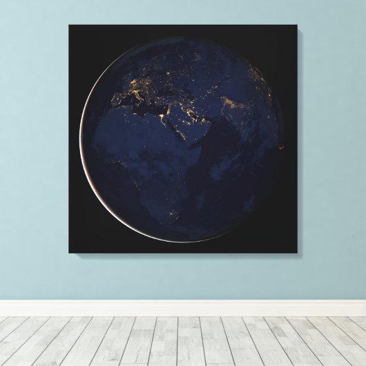 Volledige Aarde met stadslichten Canvas Afdruk (Insitu (Houten vloer))