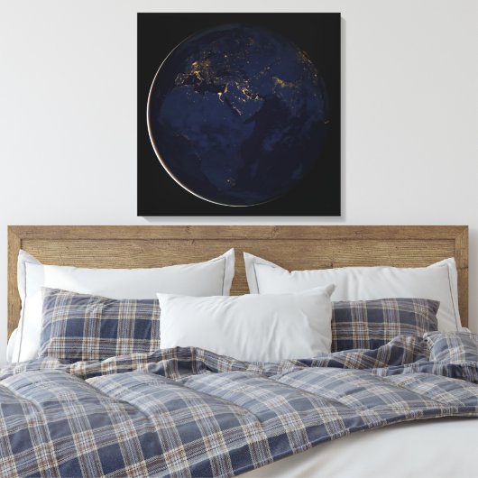 Volledige Aarde met stadslichten Canvas Afdruk (Insitu (Slaapkamer))