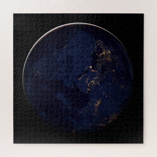 Volledige Aarde met stadslichten Legpuzzel (Horizontaal)