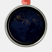 Volledige Aarde met stadslichten Metalen Ornament (Voorkant)