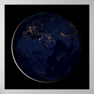 Volledige Aarde met stadslichten Poster