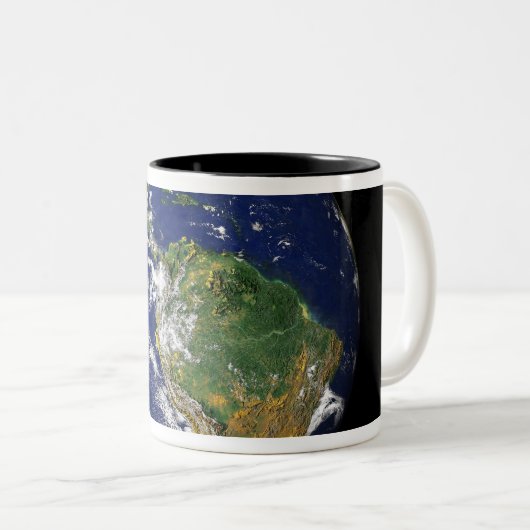 Volledige Aarde met Zuid-Amerika Tweekleurige Koffiemok (Voorkant rechts)