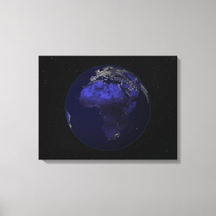 Volledige Aarde 's nachts met Afrika en Europa Canvas Afdruk