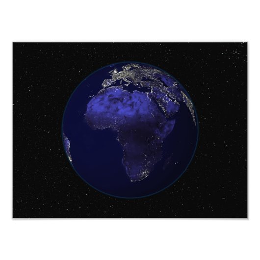 Volledige Aarde 's nachts met Afrika en Europa Foto Afdruk (Voorkant)