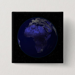 Volledige Aarde 's nachts met Afrika en Europa Vierkante Button 5,1 Cm