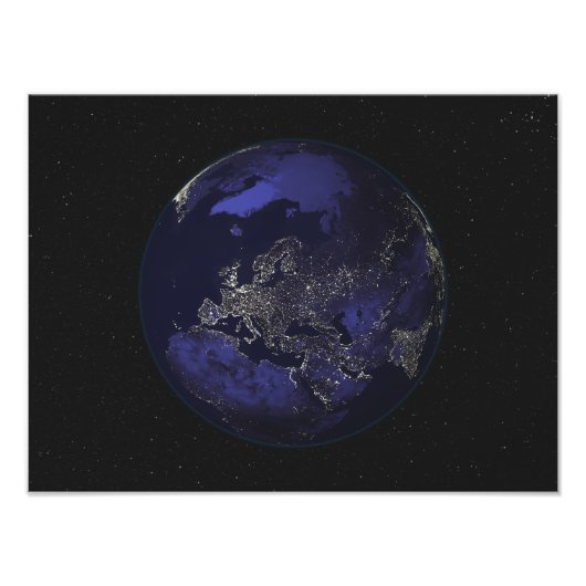 Volledige aarde 's nachts met stadslichten 3 foto afdruk (Voorkant)