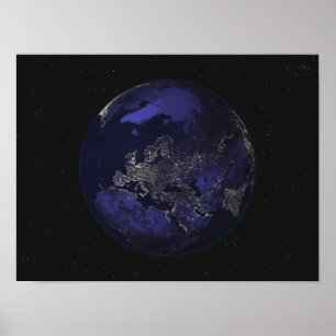 Volledige aarde 's nachts met stadslichten 3 poster