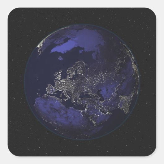 Volledige aarde 's nachts met stadslichten 3 vierkante sticker (Voorkant)