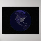 Volledige aarde 's nachts met stadslichten 4 poster (Voorkant)
