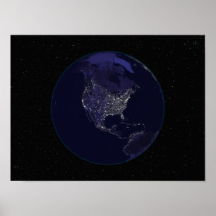 Volledige aarde 's nachts met stadslichten 4 poster