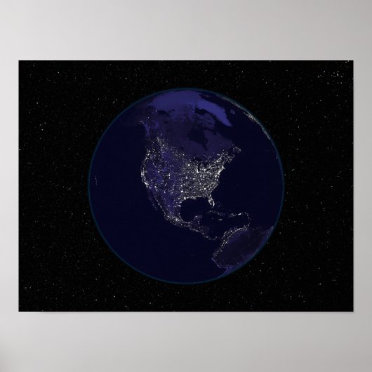 Volledige aarde 's nachts met stadslichten 4 poster (Voorkant)