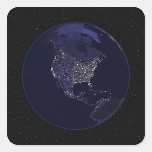 Volledige aarde 's nachts met stadslichten 4 vierkante sticker (Voorkant)