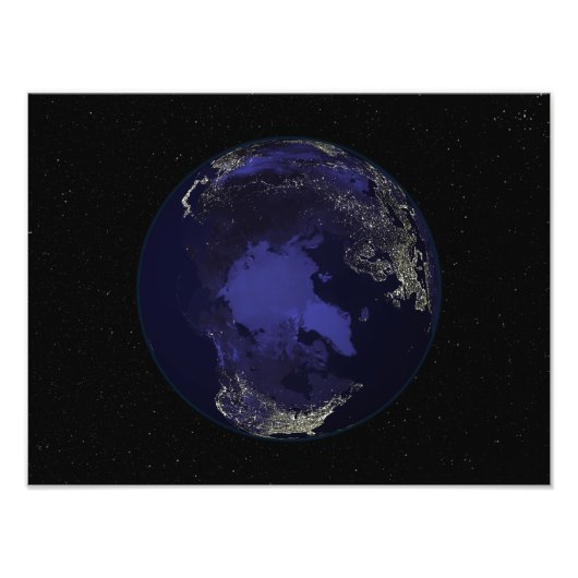 Volledige Aarde 's nachts met stadslichten 5 Foto Afdruk (Voorkant)