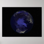 Volledige Aarde 's nachts met stadslichten 5 Poster (Voorkant)