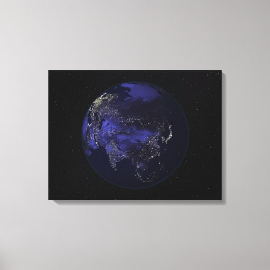 Volledige Aarde 's nachts met stadslichten Canvas Afdruk (Voorkant)