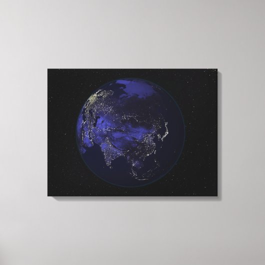 Volledige Aarde 's nachts met stadslichten Canvas Afdruk (Voorkant)