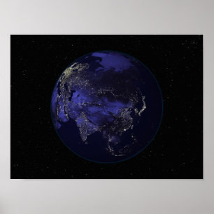 Volledige Aarde 's nachts met stadslichten Poster