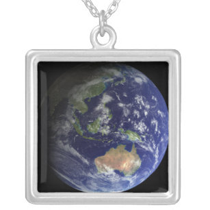 Volledige Aarde vanuit de ruimte, met Australië Zilver Vergulden Ketting