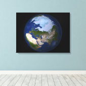 Volledige Aarde waarop het Arctische gebied is afg Canvas Afdruk (Insitu (Houten vloer))