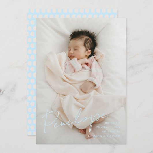 Volledige bloed moderne kalligrafische baby naam aankondiging (Voorkant / Achterkant)