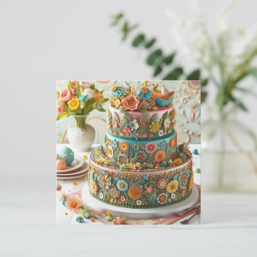 VOLLEDIGE BLOEMEN THEMA VERJAARDAGSTAART KAART (Staand voorkant)