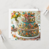 VOLLEDIGE BLOEMEN THEMA VERJAARDAGSTAART KAART (Voorkant / Achterkant in situ)