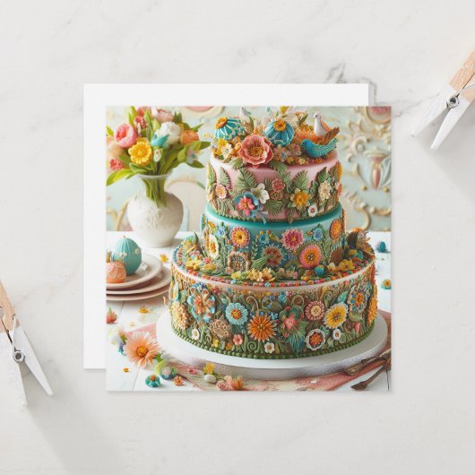 VOLLEDIGE BLOEMEN THEMA VERJAARDAGSTAART KAART (Voorkant / Achterkant in situ)