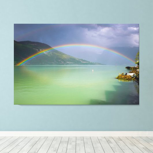 Volledige, dubbele regenboog canvas afdruk (Insitu (Houten vloer))