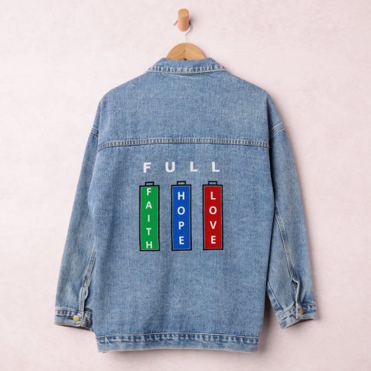 Volledige Energie Denim Jasje met Geloof Hoop Lief Denim Jacket (Hangar)